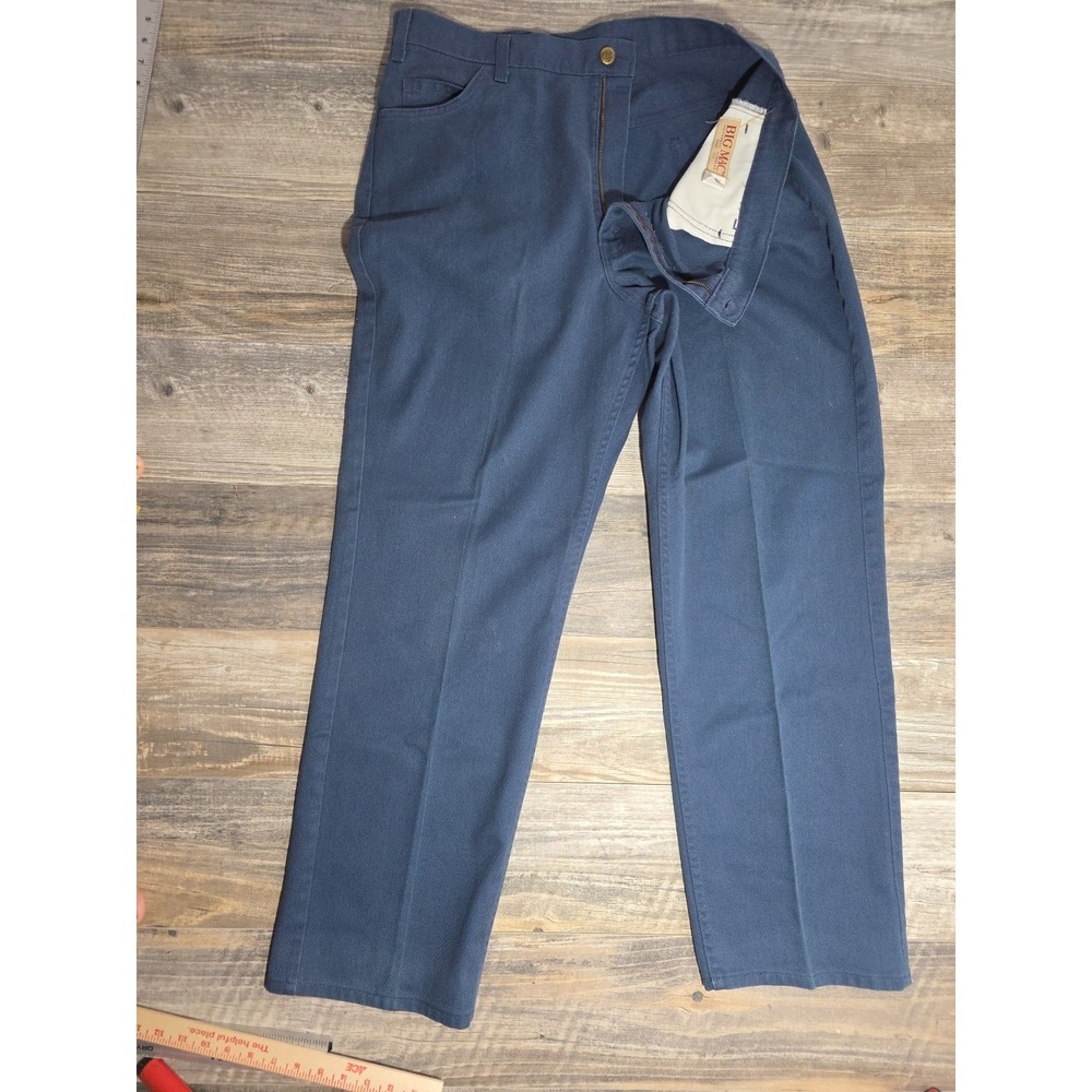 VTG Big Mac Work Pants Mens 40x32 Navy Blue Denim Loose-Fit Cotton Poly Retro